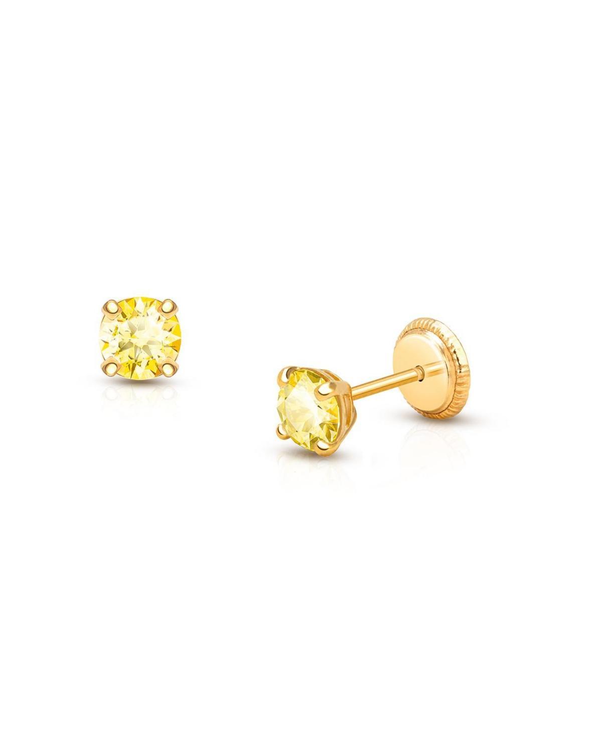 Tiny Blessings Tiny Blessings Childrens 14K Gold 4mm Crystal Birthstone Studs Girls Screw Back Earrings Product Image