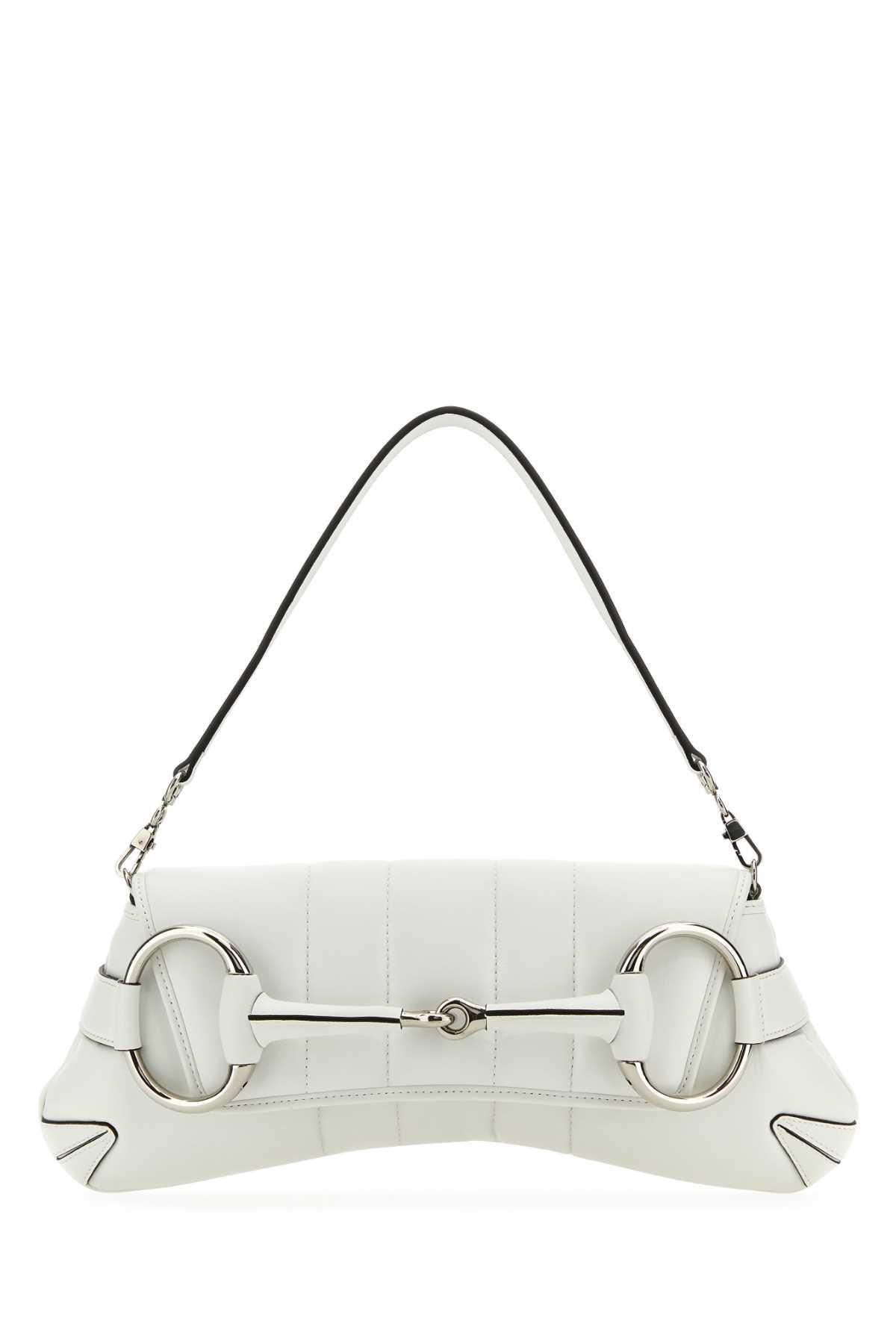 GUCCI White Leather Medium  Horsebit Chain Clutch Product Image