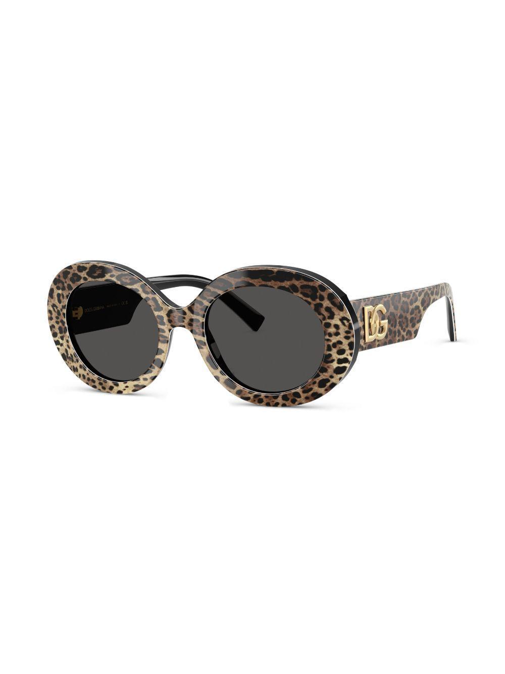 DOLCE & GABBANA Leopard-print Round-frame Sunglasses In Brown Product Image