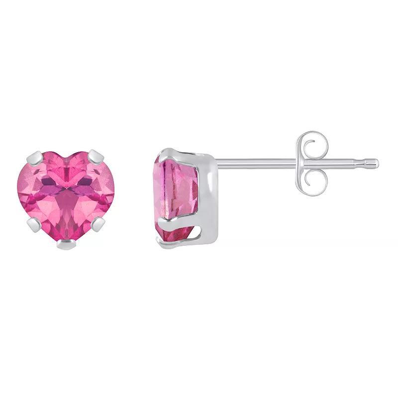 Celebration Gems 10k White Gold 5 mm Heart Shape Gemstone Stud Earrings, Womens, Pink Topaz Product Image