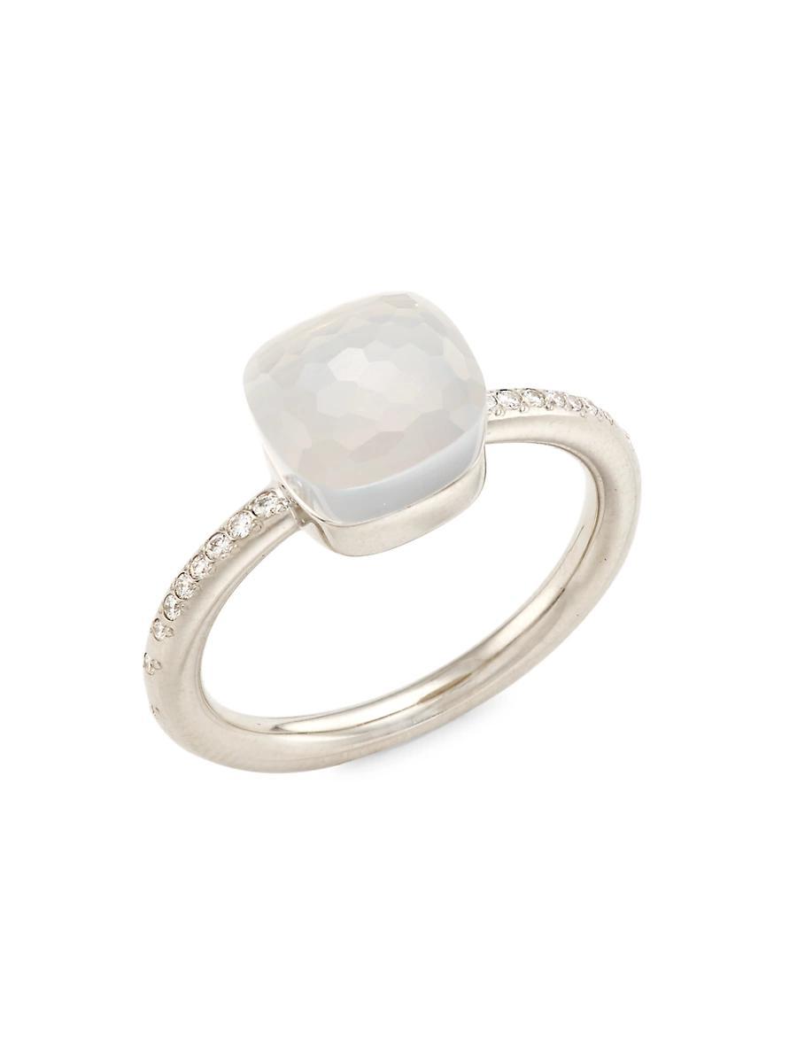 Womens Ring Nudo Petit 18K White Gold, Milky Quartz & Diamond Ring Product Image