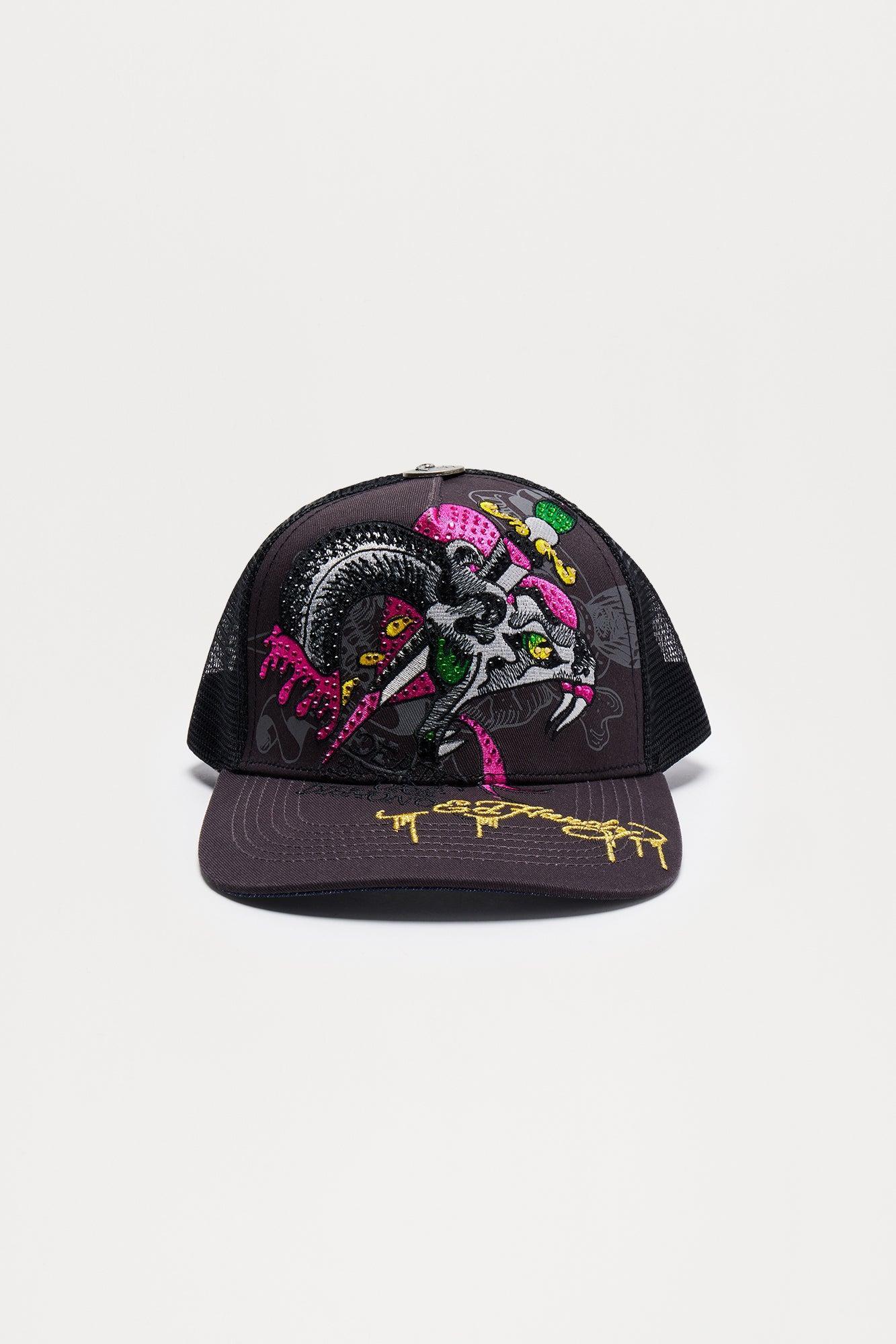 Ed Hardy Dagger Snake Rhinestone Trucker Hat - Charcoal Product Image