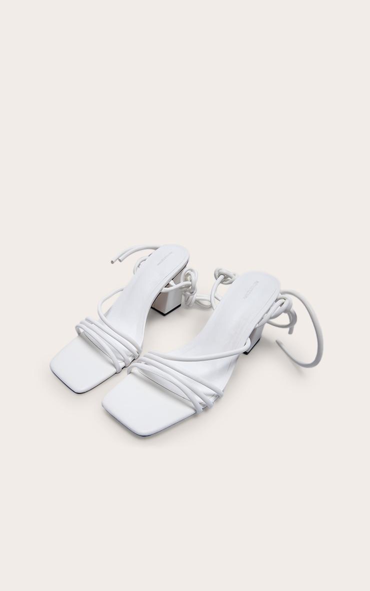 White Pu Square Toe Strappy Low Block Heeled Sandals Product Image