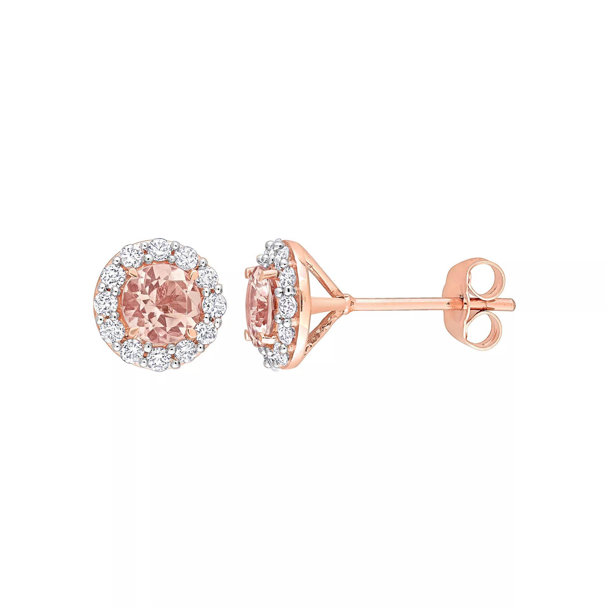 Stella Grace 10K Rose Gold Morganite & 3/8 Carat T.W. Diamond Stud Earrings, Womens, 10k Rsgold Product Image