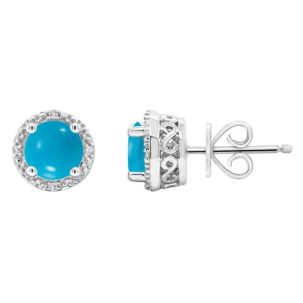 Celebration Gems Sterling Silver Round Stabilized Turquoise Diamond Accent Stud Earrings, Women's Product Image