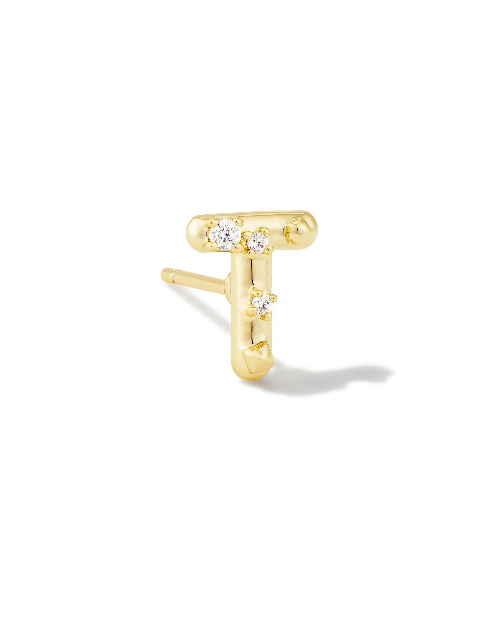 Austin Gold Single Stud Earring in White CZ Product Image