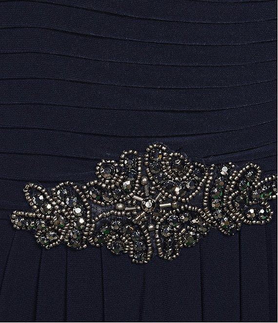 Alex Evenings Plus Size Matte Jersey Cowl Neck Cap Sleeve Pleated Embellished Side Detail Long Gown Product Image