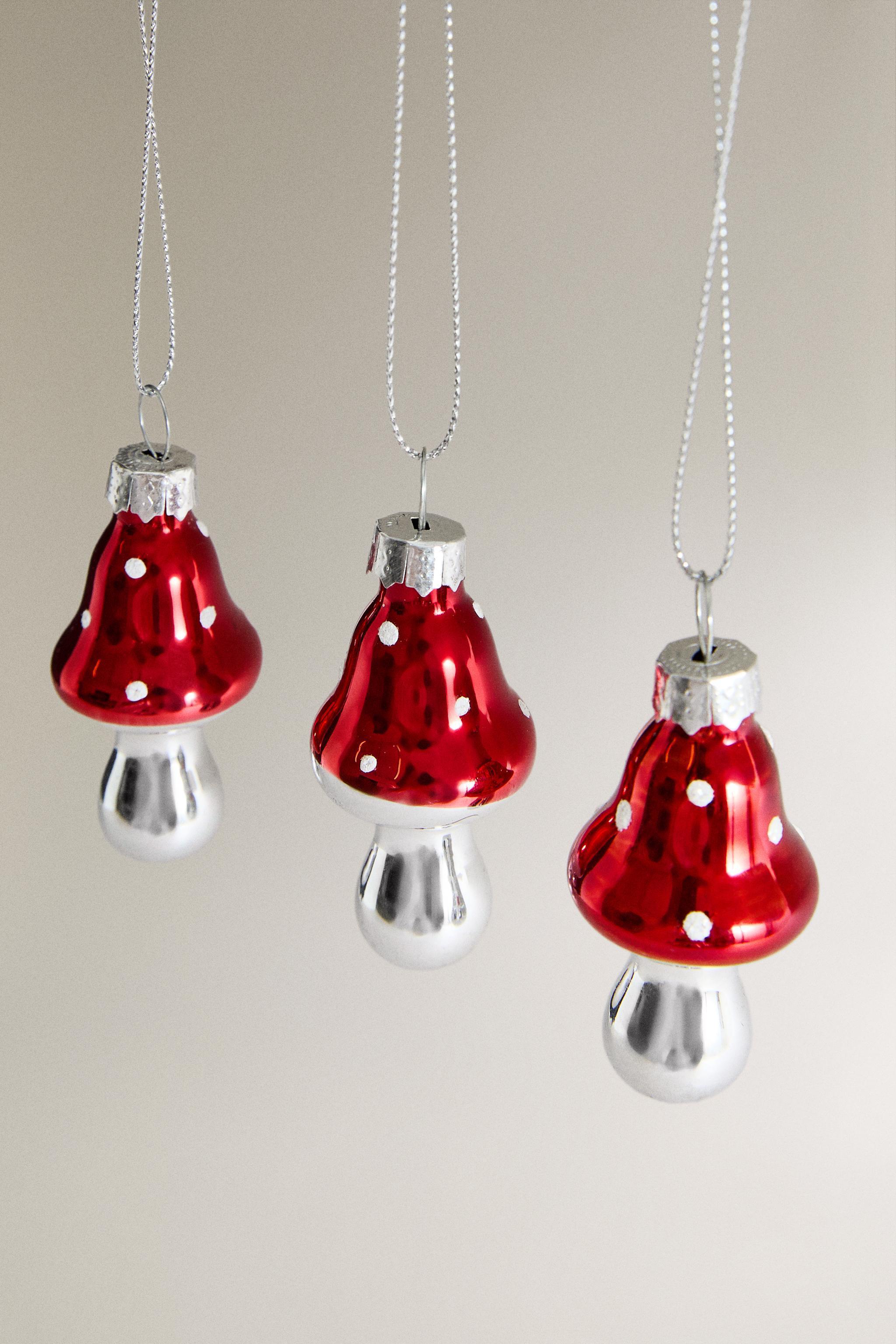 SET OF GLASS MUSHROOM CHRISTMAS TREE ORNAMENTS (SET OF 3) Product Image