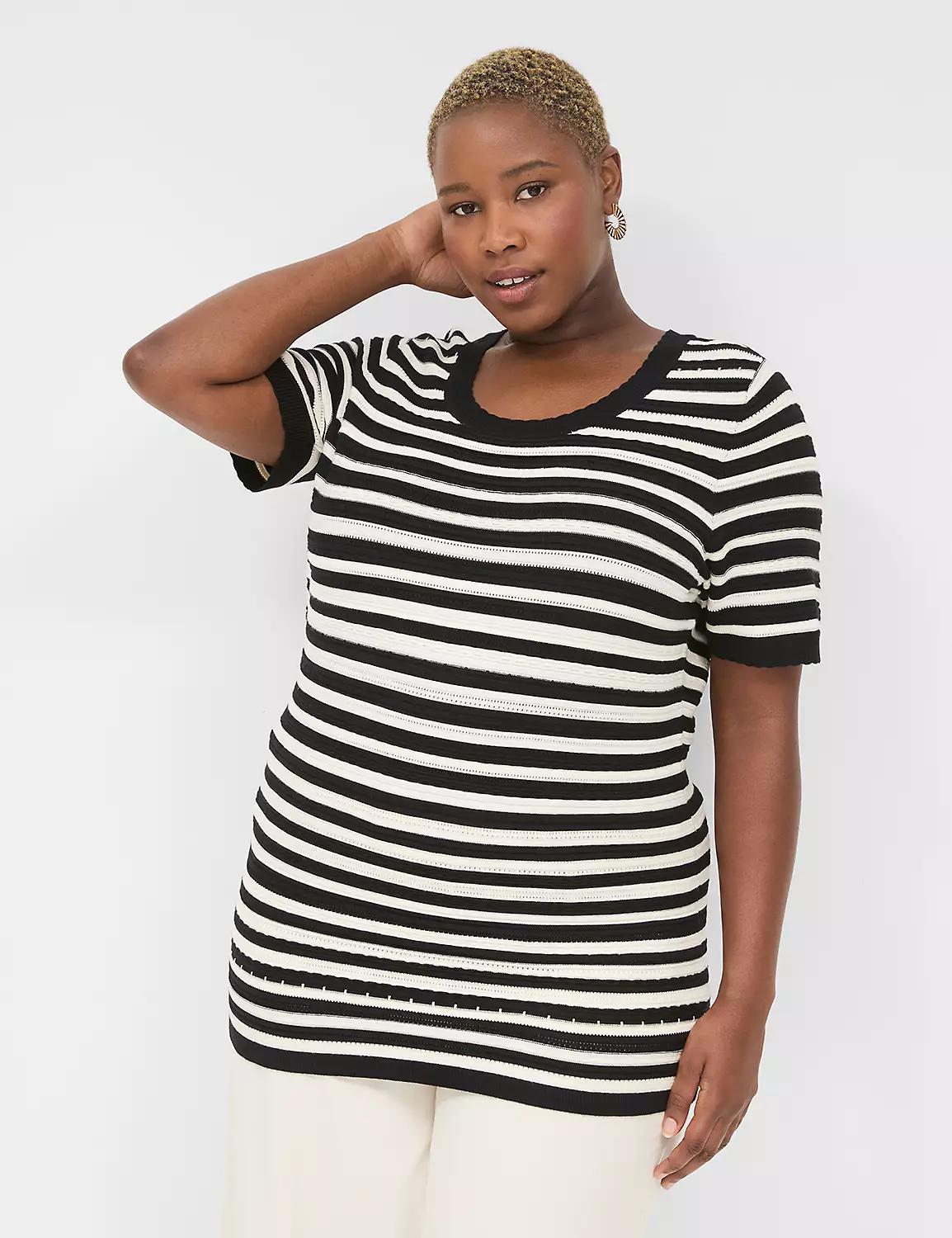 Short-Sleeve Texture-Stitch Sweater Tee Product Image