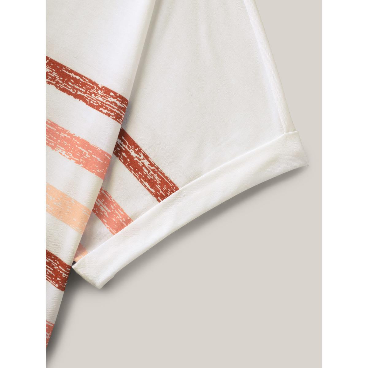 Plus Size Colorful Stripes Stretchy Crewneck T-Shirt WhiteSmoke Women Contrast Round Neck Everyday-Casual T-shirts BloomChic 10/M Product Image