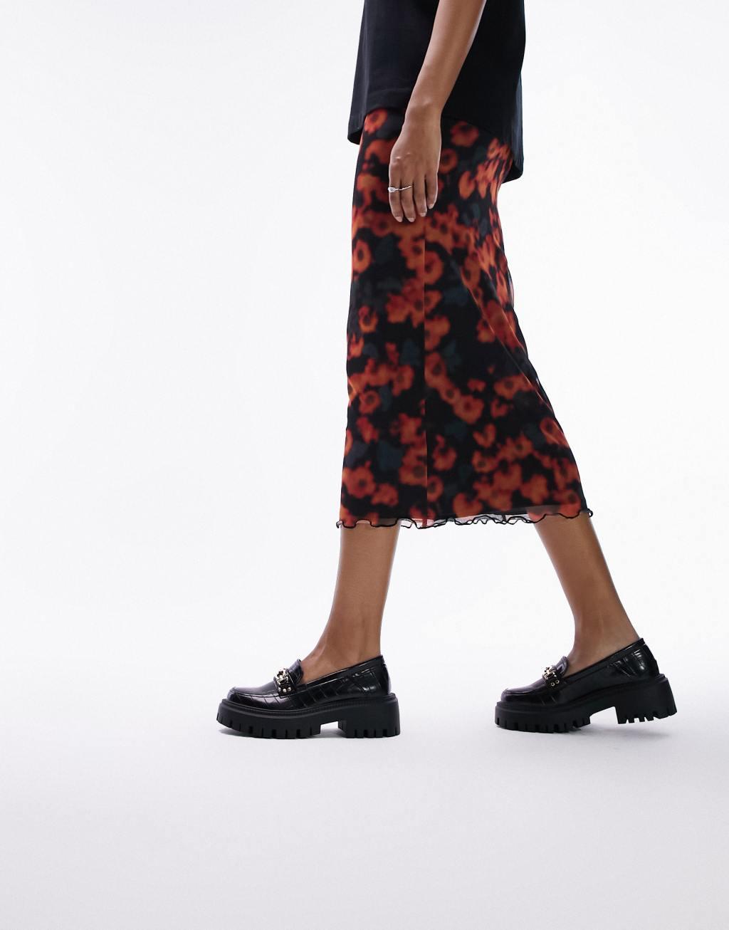 Topshop Wide Fit Lacey chunky loafer in black Product Image