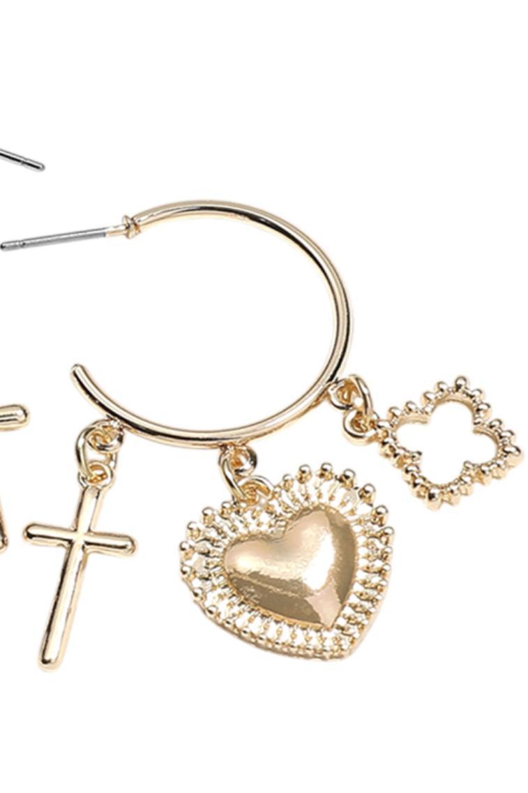 Cross Heart Charm Dangle Hoop Earrings Product Image