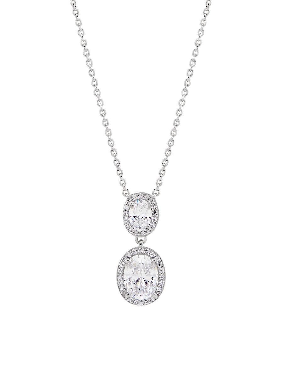 Womens Modern Love Rhodium-Plated & Cubic Zirconia Halo Pendant Necklace Product Image