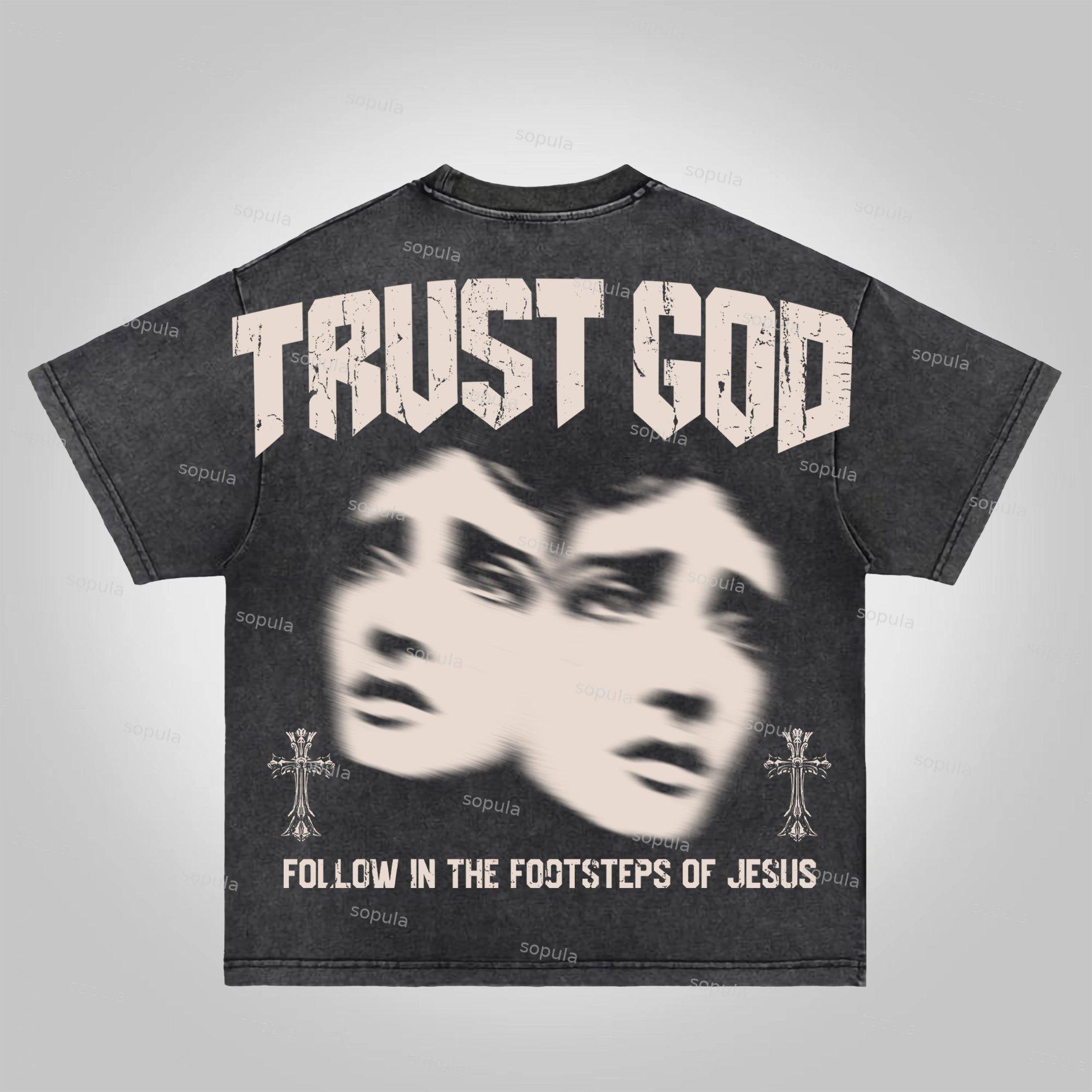 Sopula Trust God Figure Figures Acid Washed T-Shirt Product Image