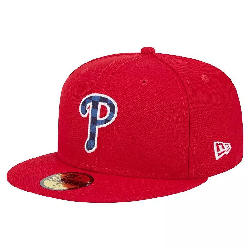 Men's New Era Red Philadelphia Phillies Checkered Undervisor 59FIFTY Fitted Hat,  Product Image