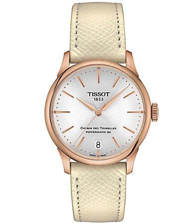 Tissot Womens Chemin Des Tourelles Powermatic 80 Automatic Light Blue Leather Strap Watch Product Image