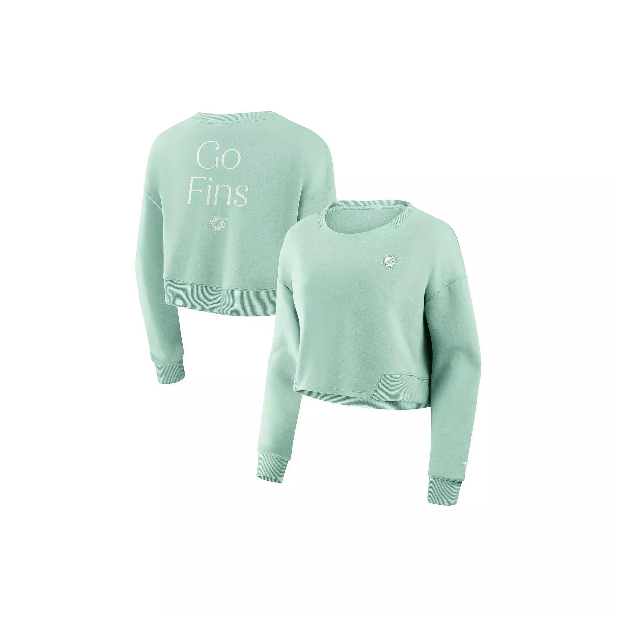 Women's Fanatics Mint Miami Dolphins Studio Cropped Pullover Sweatshirt,  Product Image