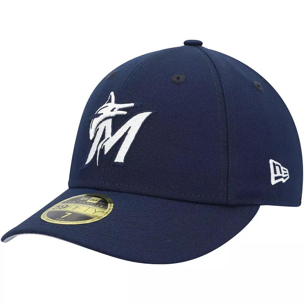 Men's New Era Navy Miami Marlins Oceanside Low Profile 59FIFTY Fitted Hat, Size: 7 1/4, Blue Product Image