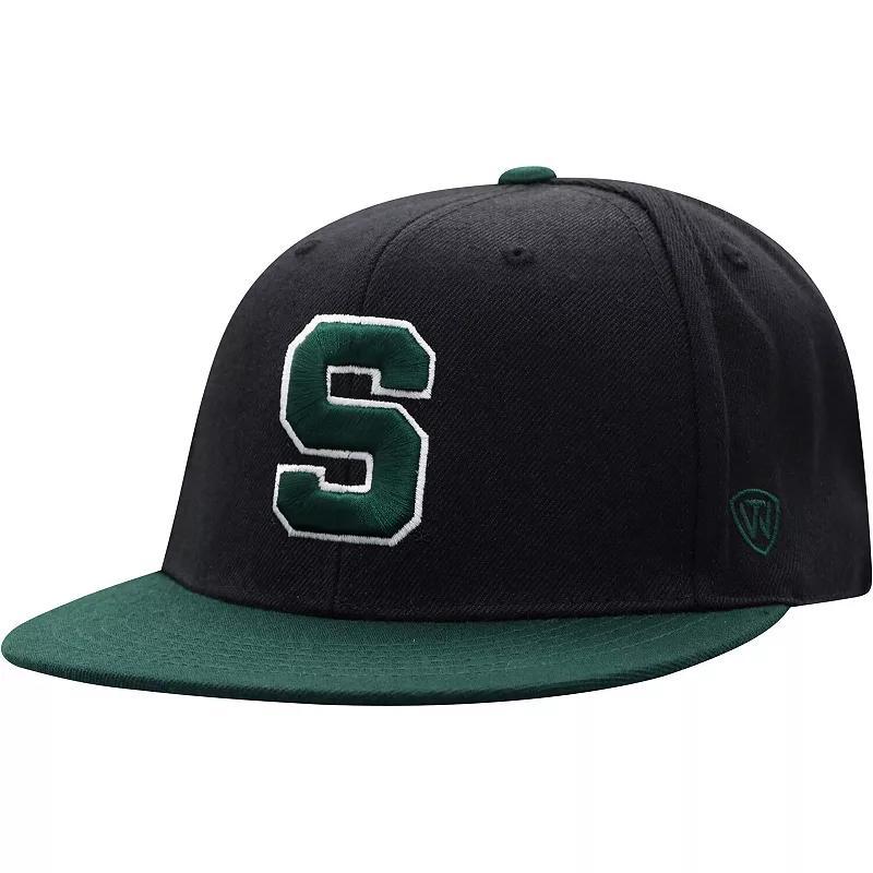 Men's Top of the World Black/Green Michigan State Spartans Team Color Two-Tone Fitted Hat,  Product Image