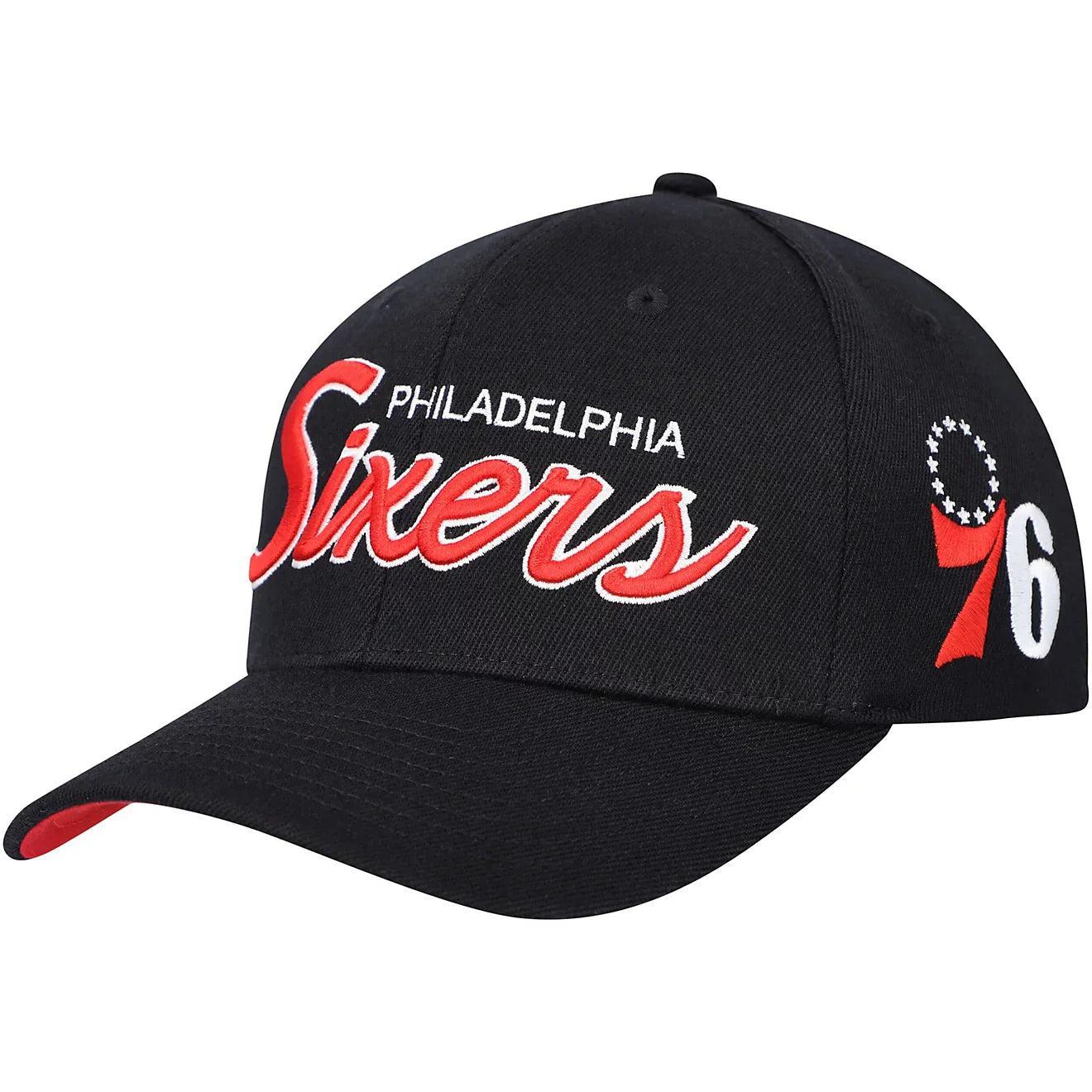 Men's Mitchell & Ness Red Philadelphia 76ers MVP Team Script 2.0 Stretch-Snapback Hat, 76r Black Product Image