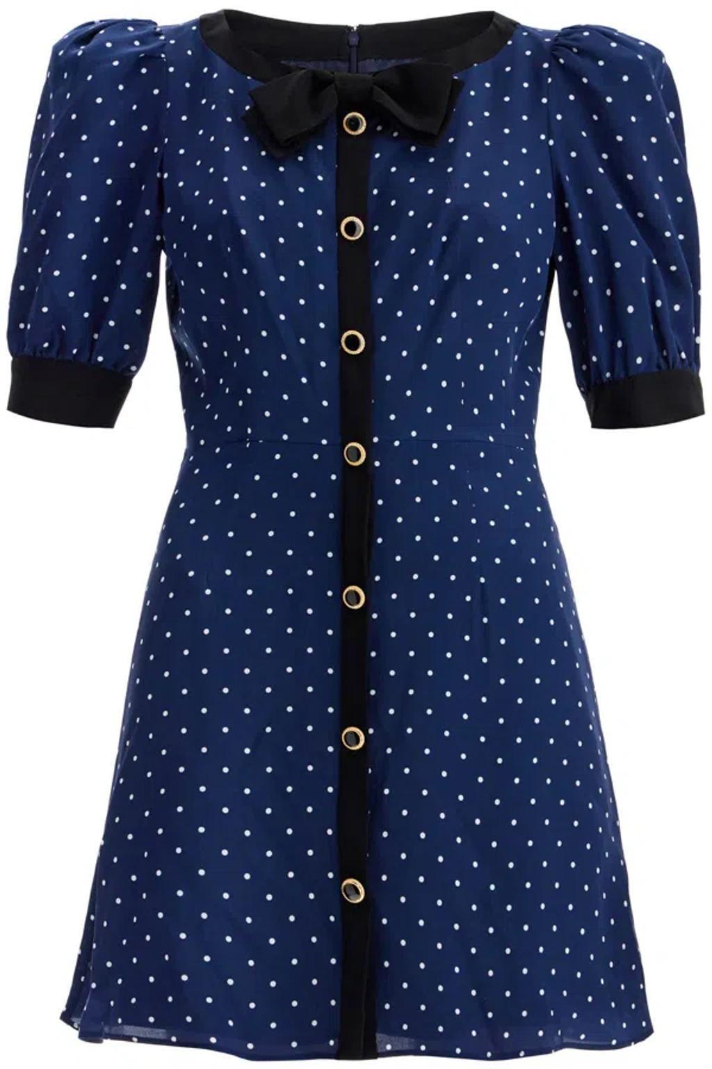 ALESSANDRA RICH Bow-detail Polka-dot Silk Minidress In Blue Product Image