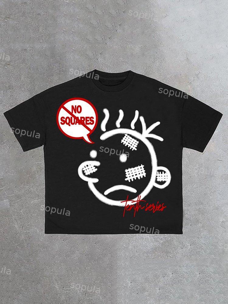 Sopula Casual No Squares Retro Street Pattern Cotton T-Shirt Product Image