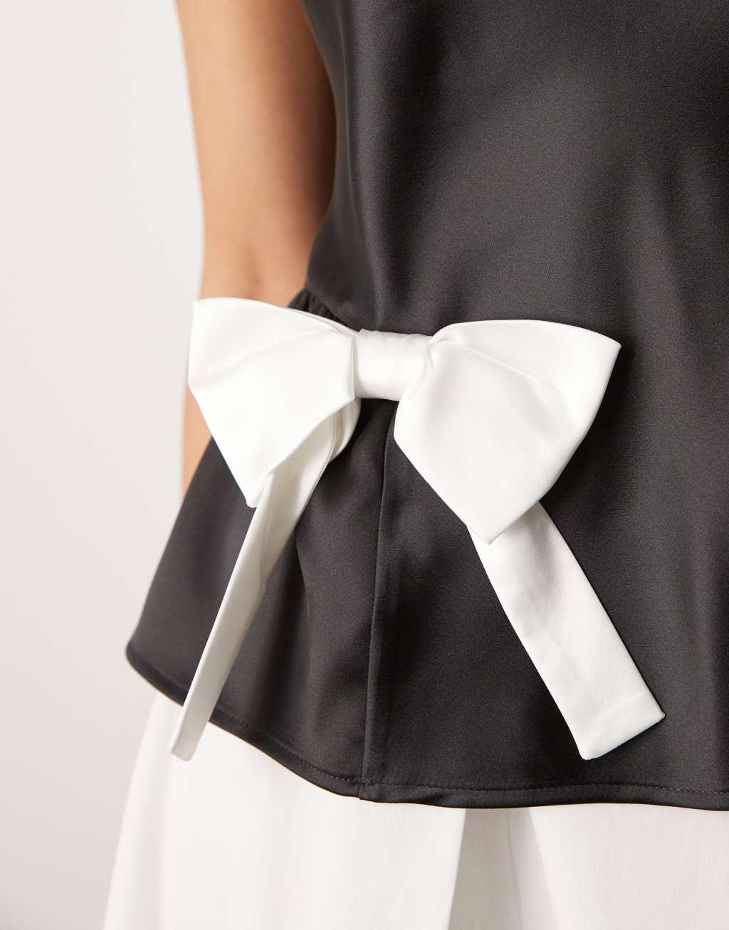 ASOS DESIGN satin bow cami top in black Product Image