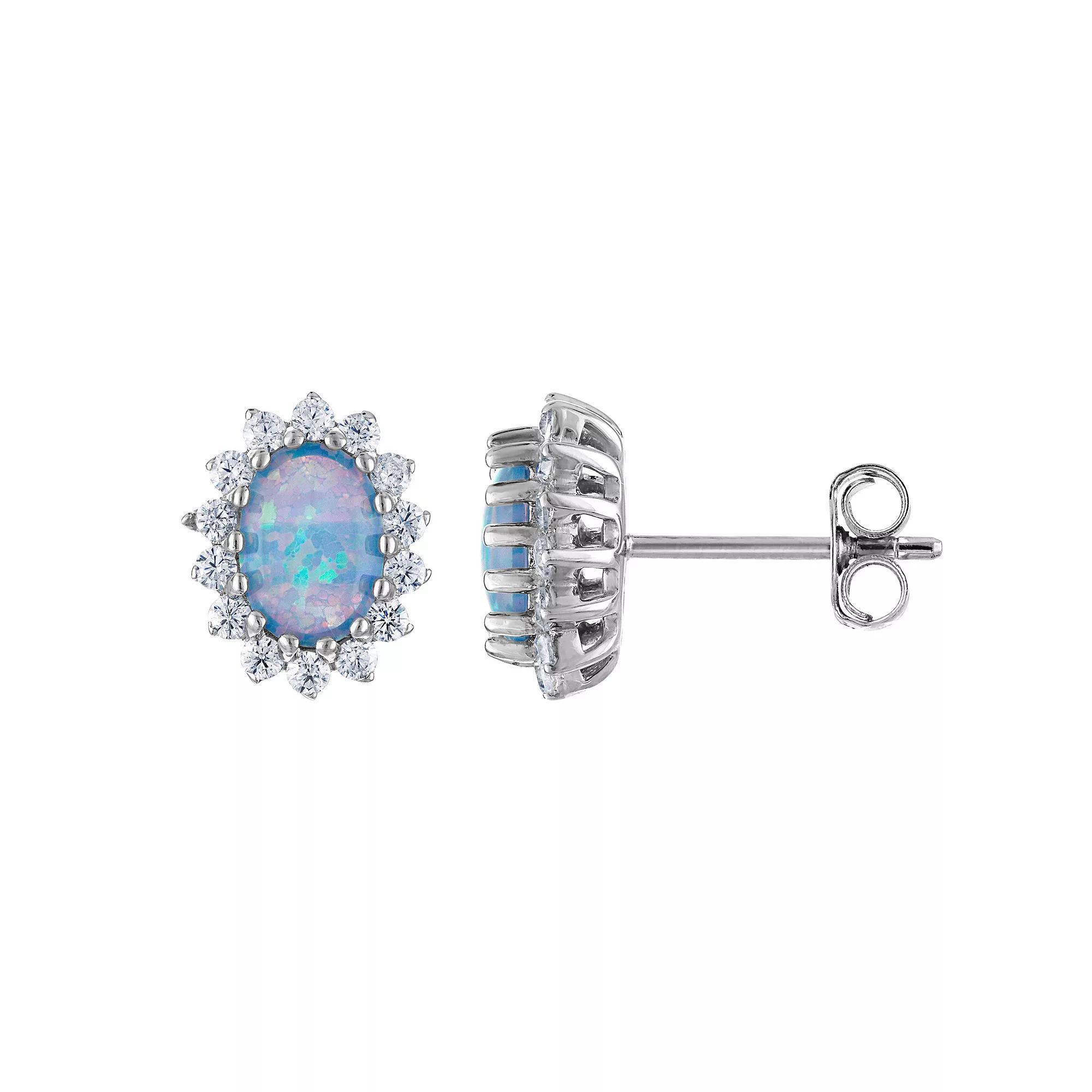 Sterling Silver Lab-Created Blue Opal Stud Earrings, Womens Product Image
