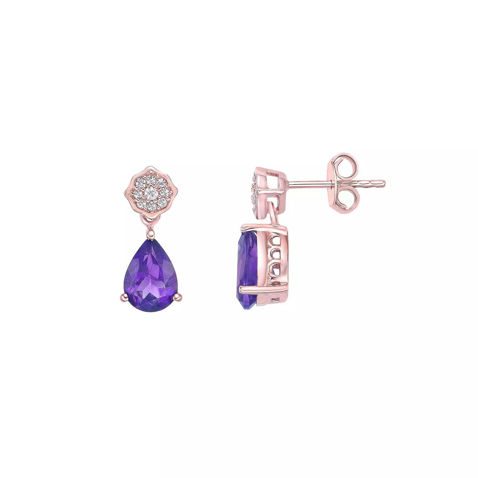 Gemminded 18k Rose Gold Over Sterling Silver Amethyst & White Topaz Earrings, Women's, Pink Tone Product Image