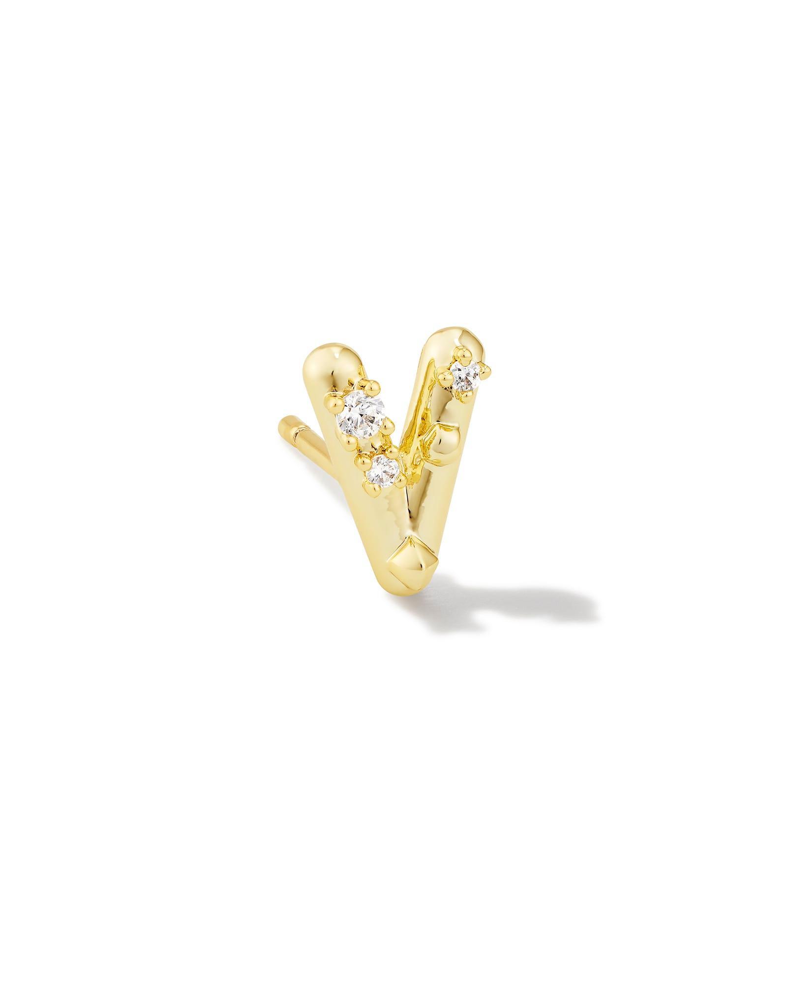 Austin Gold Single Stud Earring in White CZ Product Image