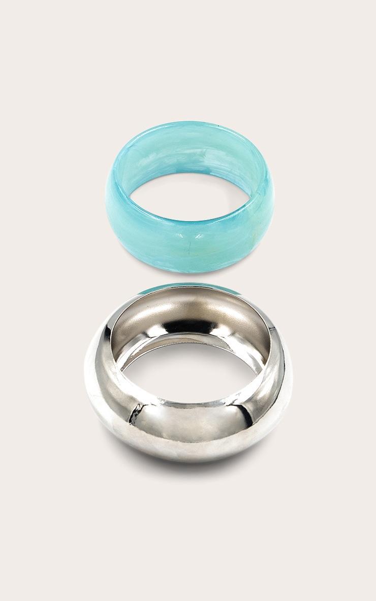 Silver and Turquoise Resin Chunky Smooth Curved Cuffs Product Image