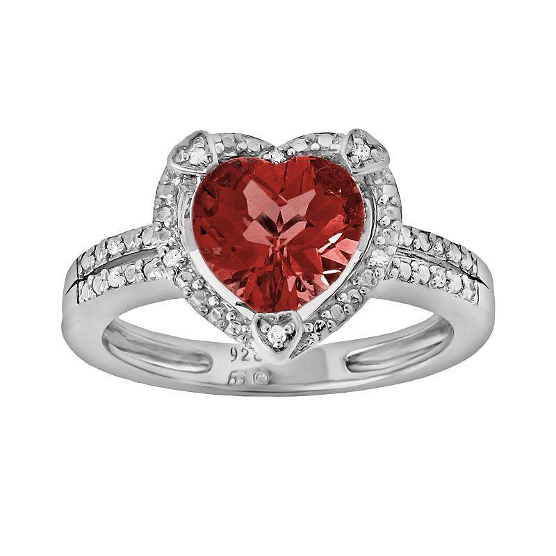 Gemminded Sterling Silver Lab-Created Ruby and Diamond Accent Heart Frame Ring, Womens Red Product Image