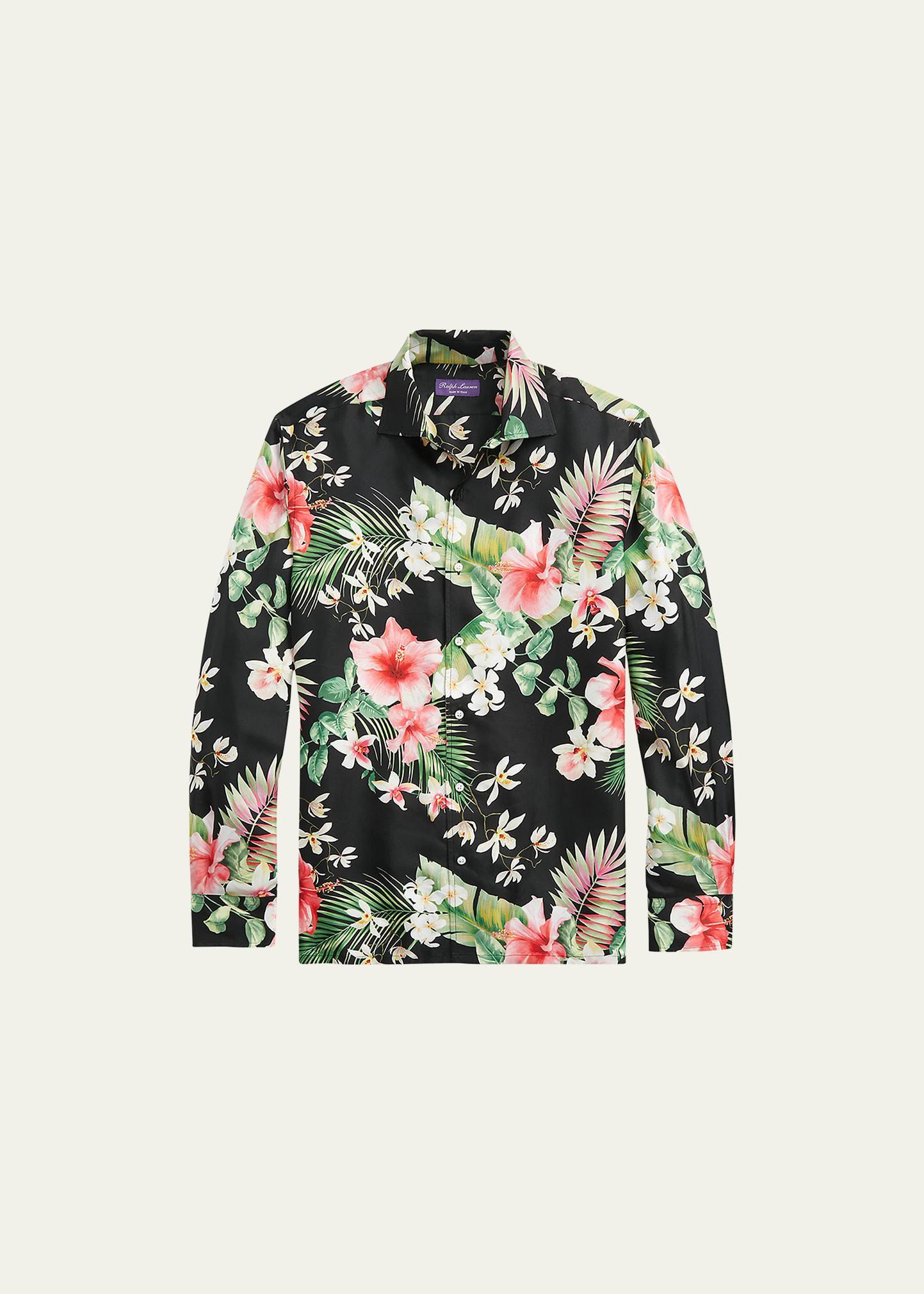 Mens Floral Silk Long-Sleeve Sport Shirt Product Image