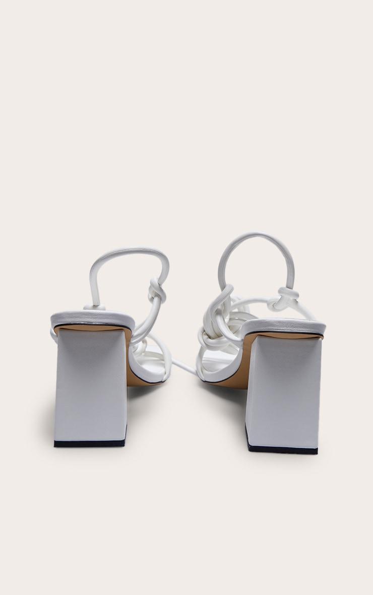 White Pu Square Toe Strappy Low Block Heeled Sandals Product Image