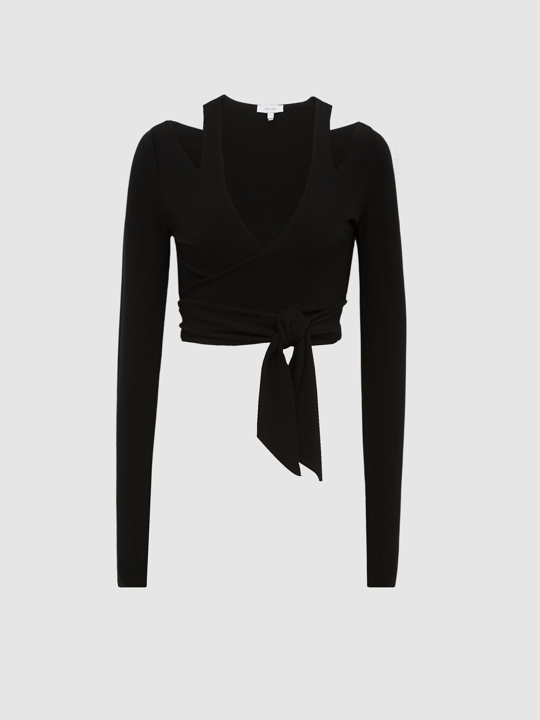 Tie-Front Crop Top in Black Product Image