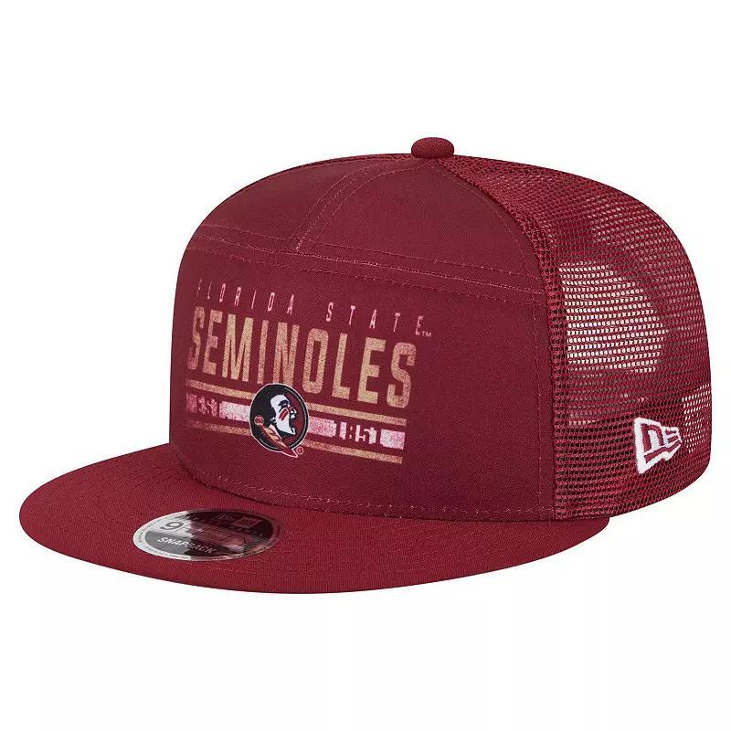 Men's New Era Garnet Florida State Seminoles Split Panel 9FIFTY Snapback Trucker Hat, Red Product Image
