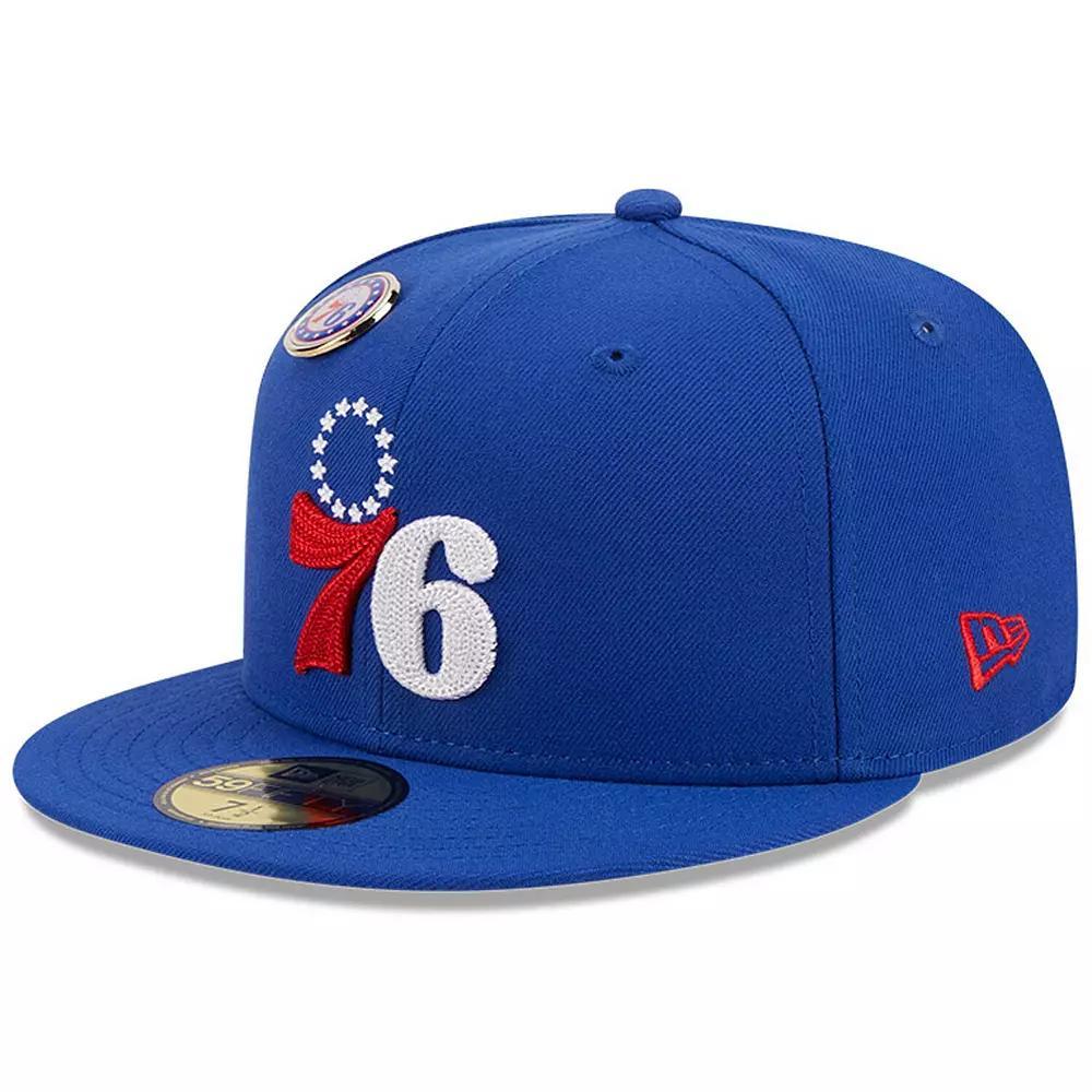 Men's New Era Royal Philadelphia 76ers Chainstitch Logo Pin 59FIFTY Fitted Hat, Size: 7 1/4, 76r Blue Product Image
