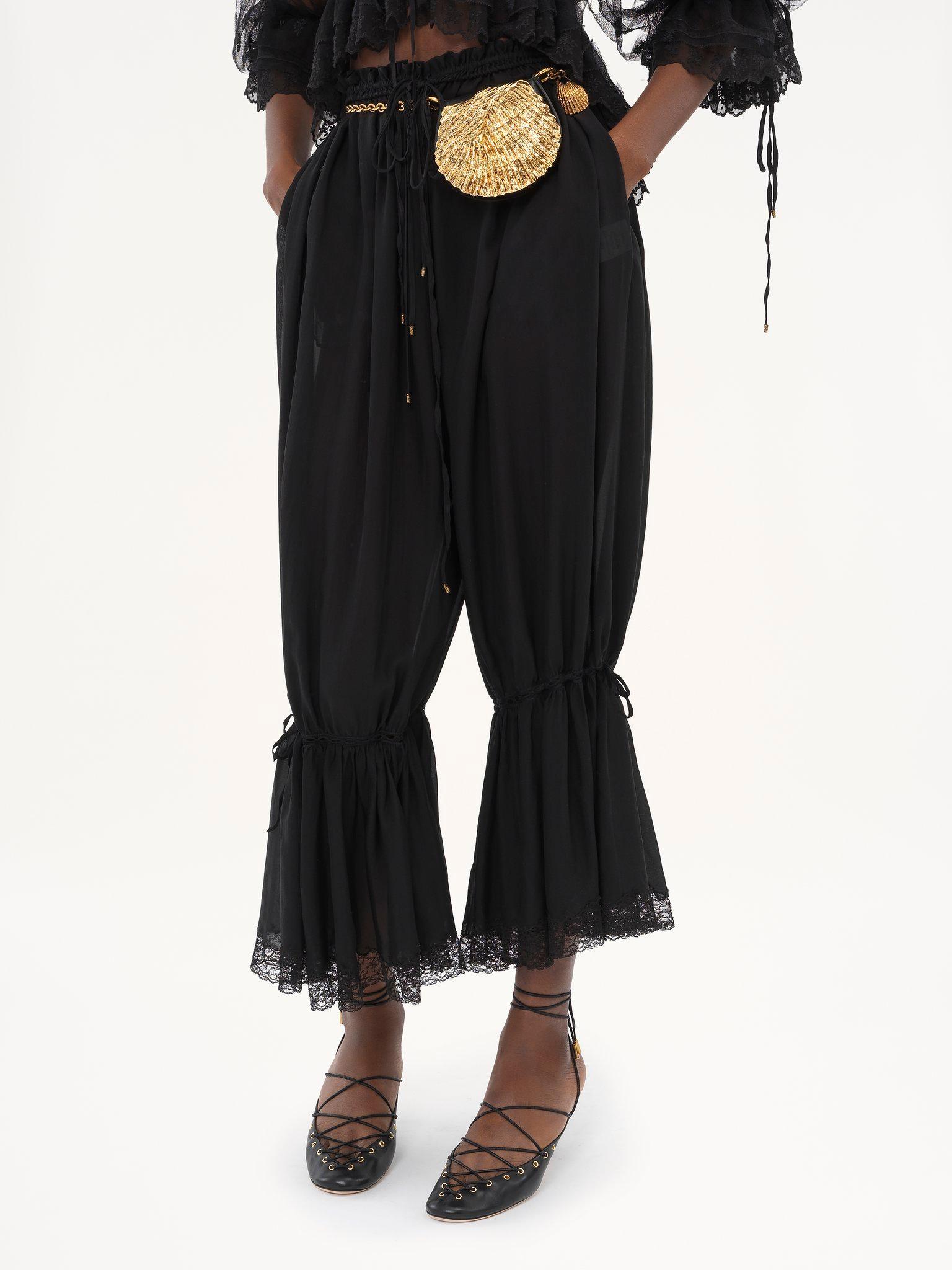 Fluid cropped pants in silk charmeuse & lace Product Image