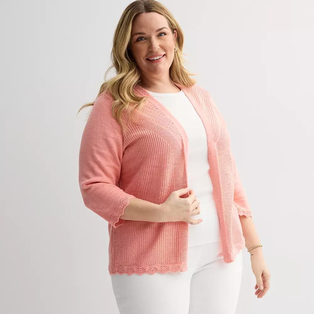 Plus Size Croft & Barrow® Pointelle Open Front Cardigan, Women's, Size: 5XL, Smo Pink Product Image