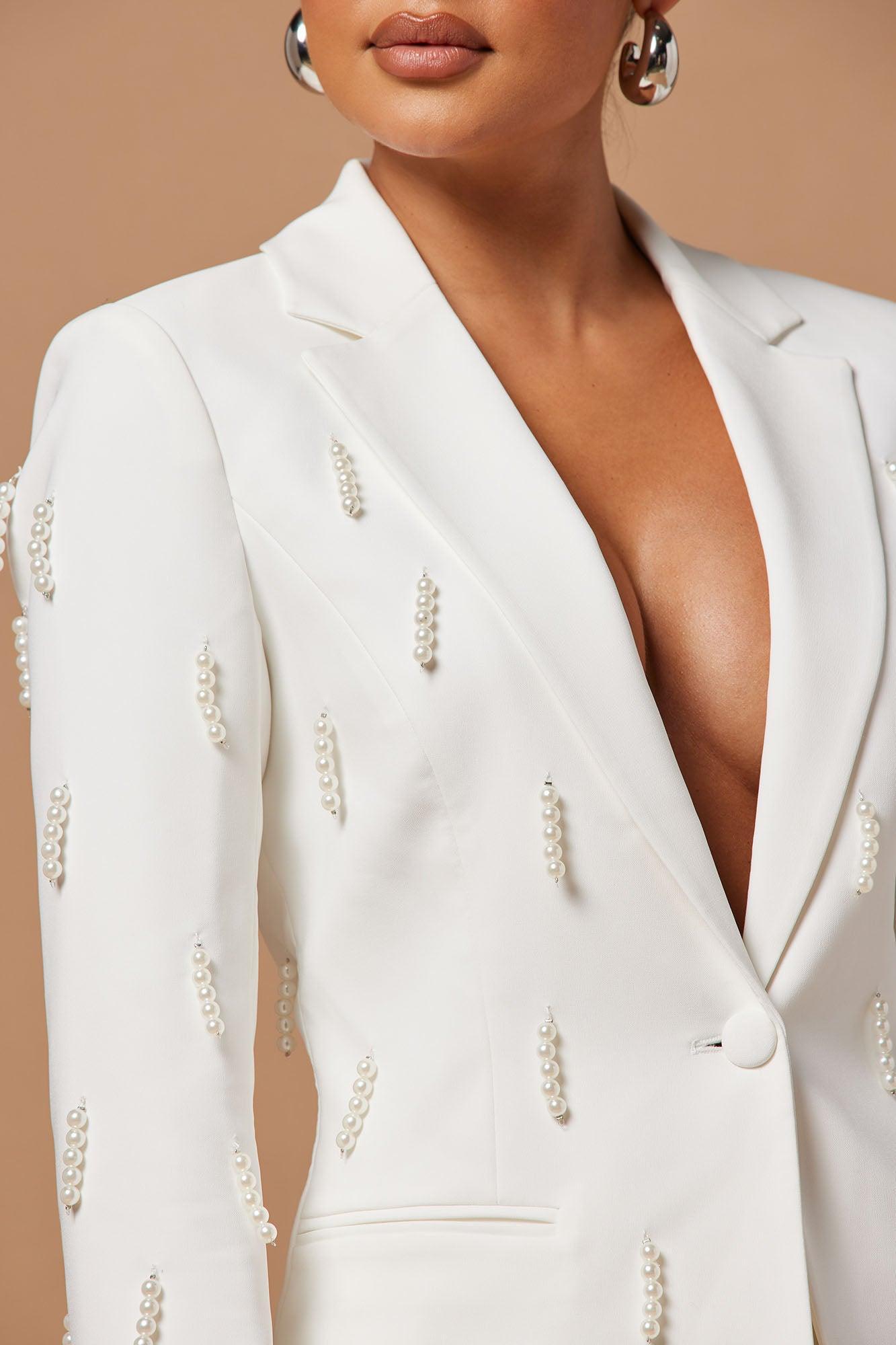 Bella Embellished Blazer - Ivory Product Image