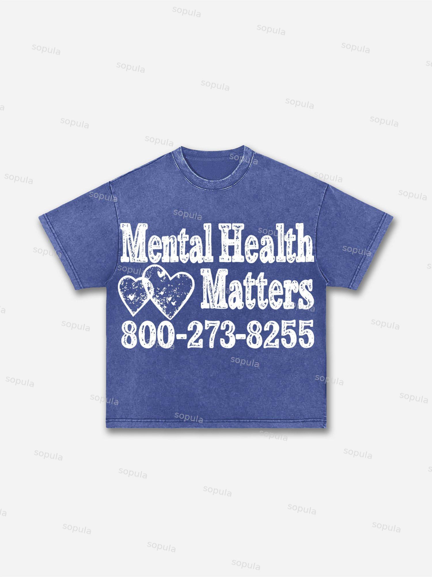 Mental Health Matters Graphic Print Acid Wash T-shirt Product Image