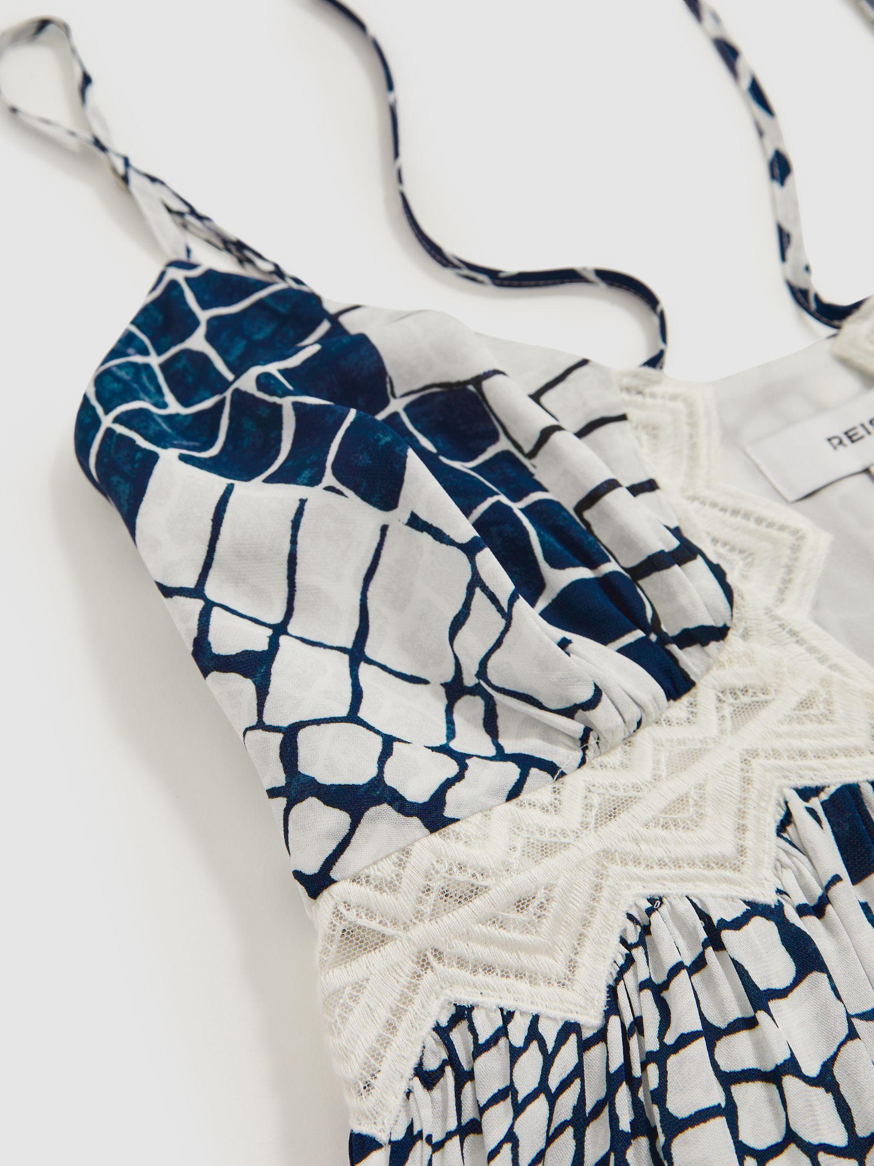 Animal Print Lace Trim Cami Top in Blue Product Image