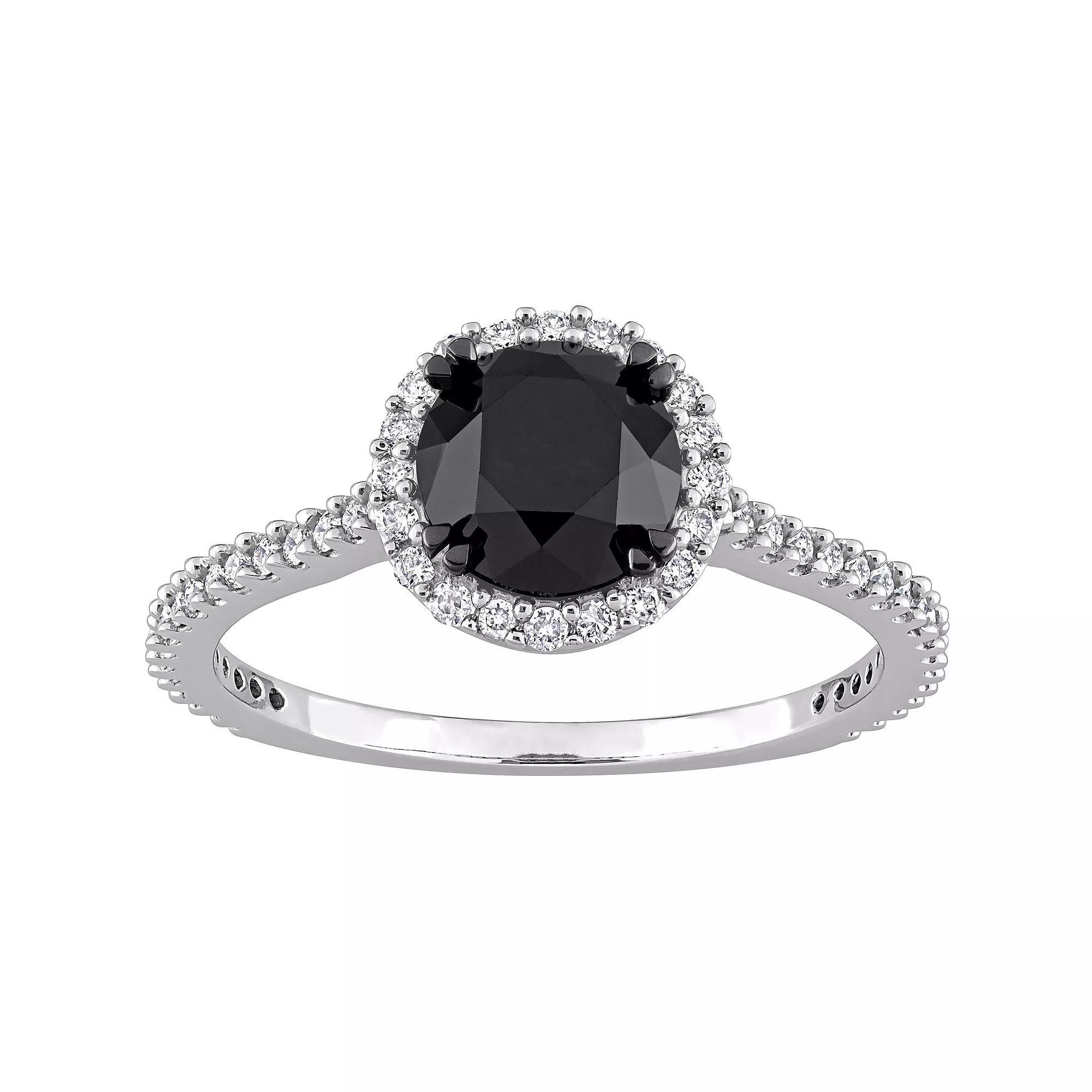 Stella Grace 14k White Gold 1 1/4 Carat T.W. Black & White Diamond Halo Engagement Ring, Women's, Size: 7 Product Image