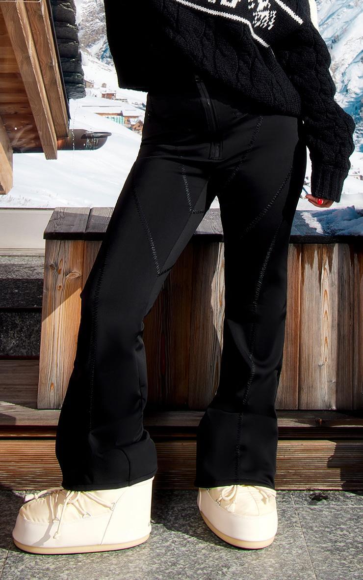 PRETTYLITTLETHING SKI Black Panelled Fit And Flare Scuba Pants Product Image