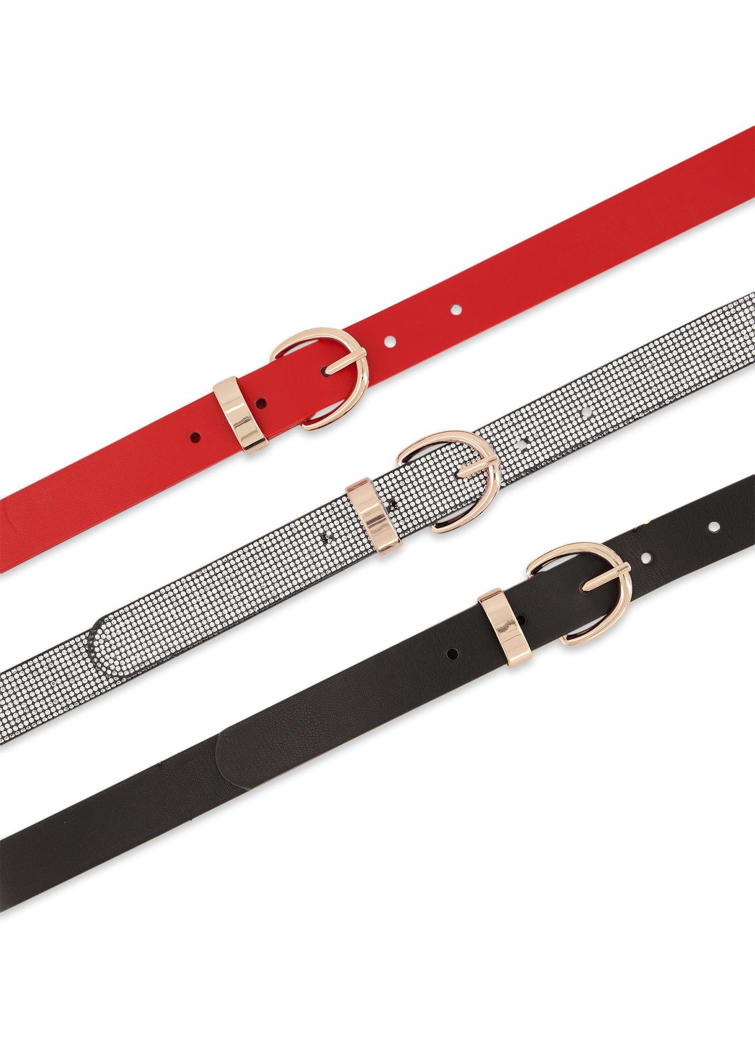 Womens Faux Leather Textured Belt Trio Product Image