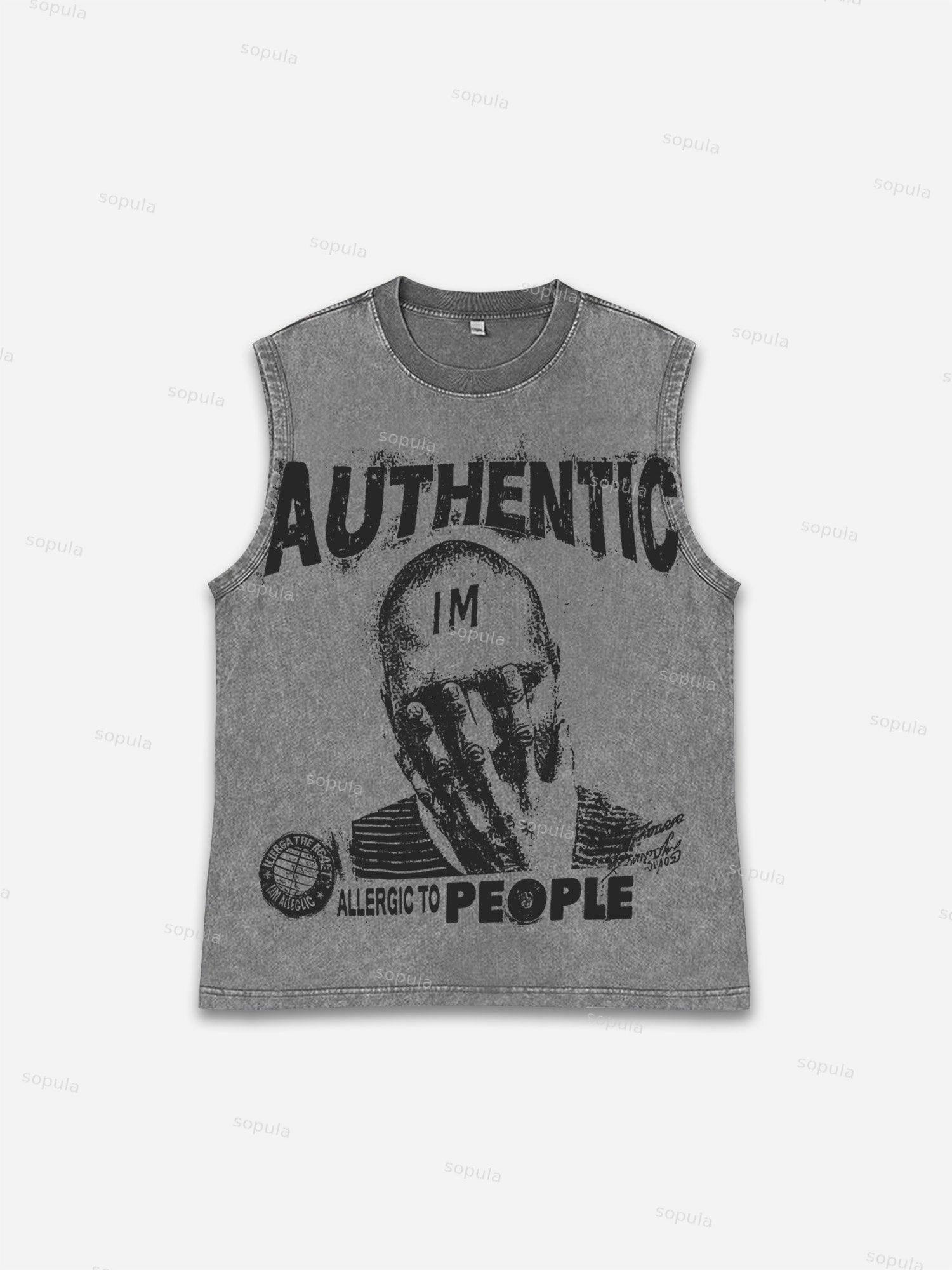Retro I Am Allergic To People Graphic Wash Tank Top Product Image