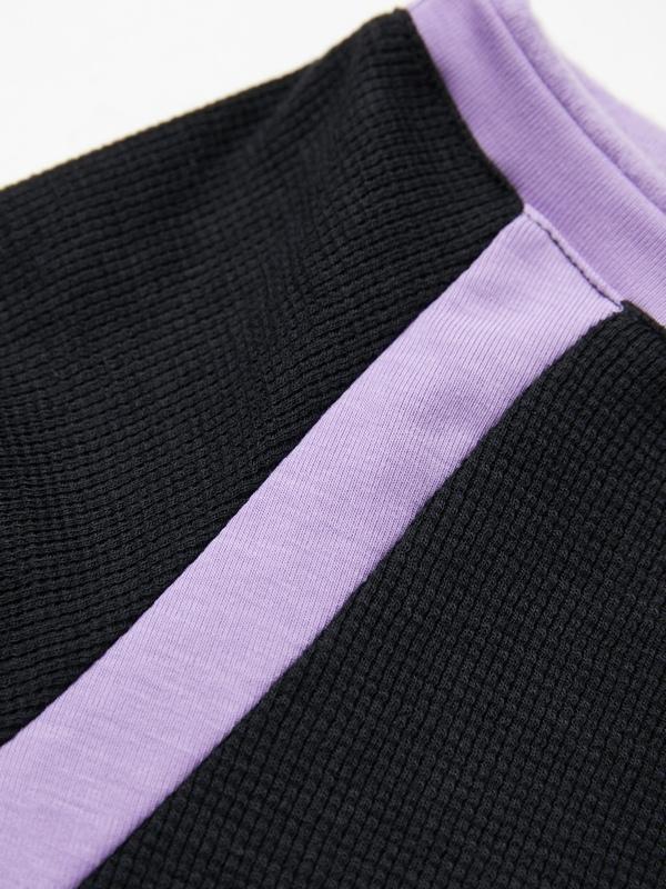 Contrast Color Off Shoulder Long Sleeve Tee Product Image