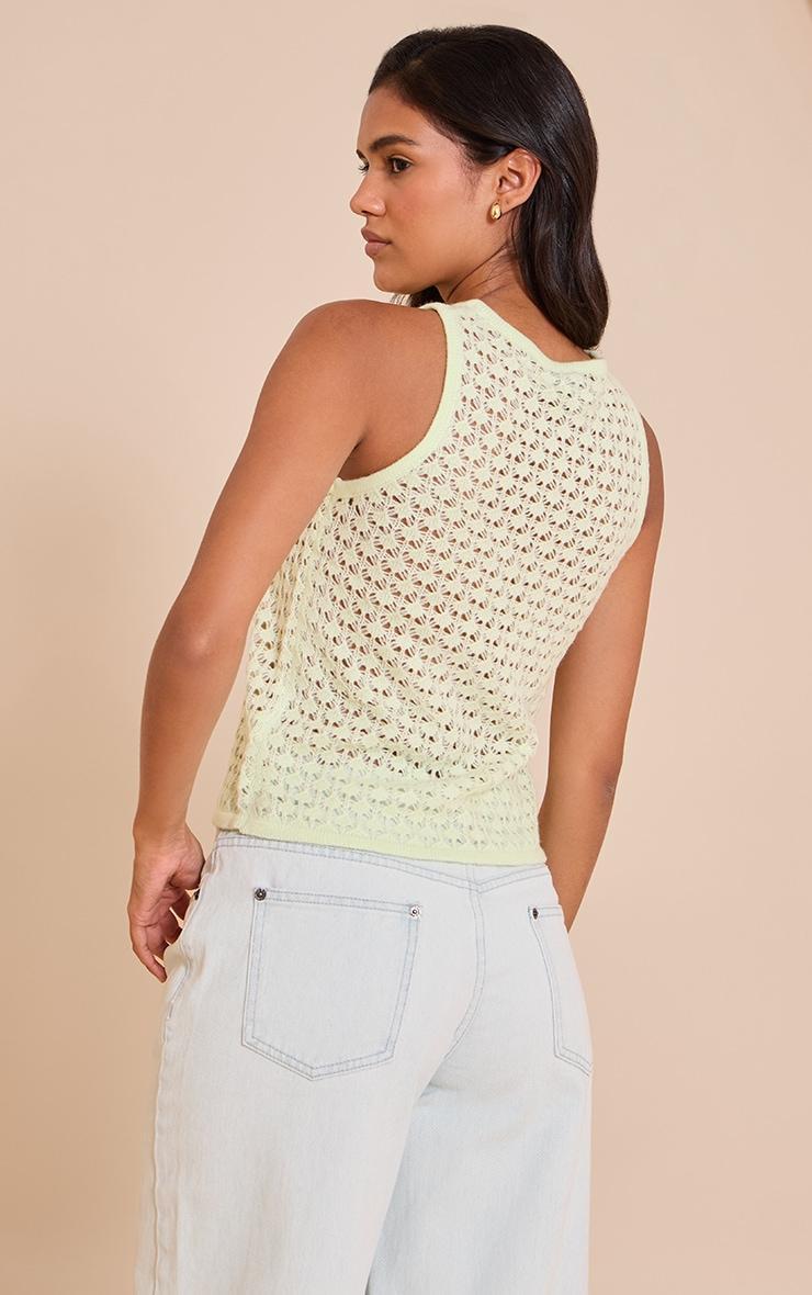  Lime Crochet Knit Cut Out Pearled Button Vest Top Product Image