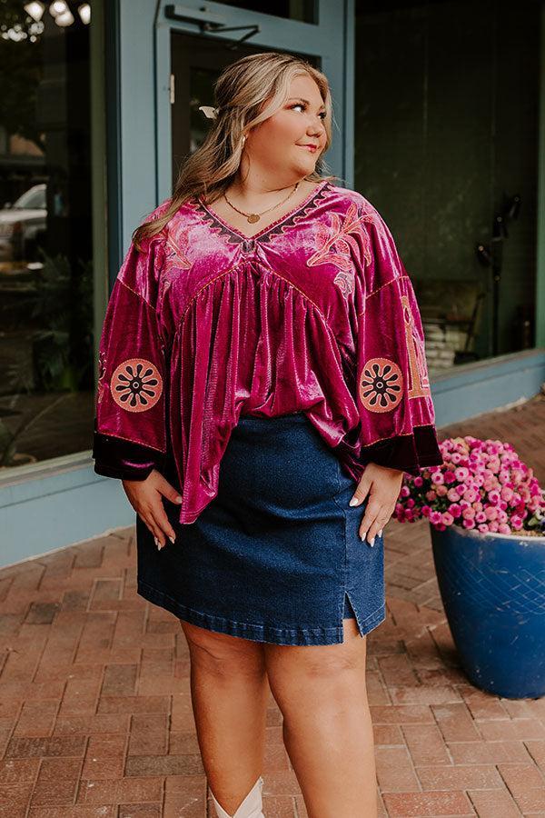 Feeling Boho Embroidered Velvet Top in Orchid Curves Product Image