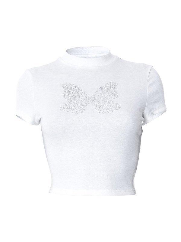 Butterfly Diamond Short Sleeve Crop Top Product Image